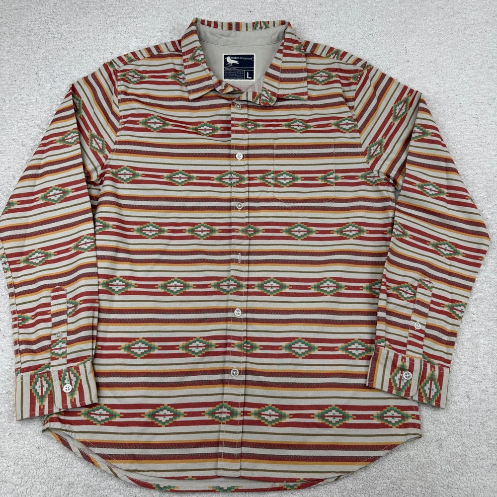 Modern Amusement Aztec Large Southwestern Geometric Stripe Button Shirt‎ Long